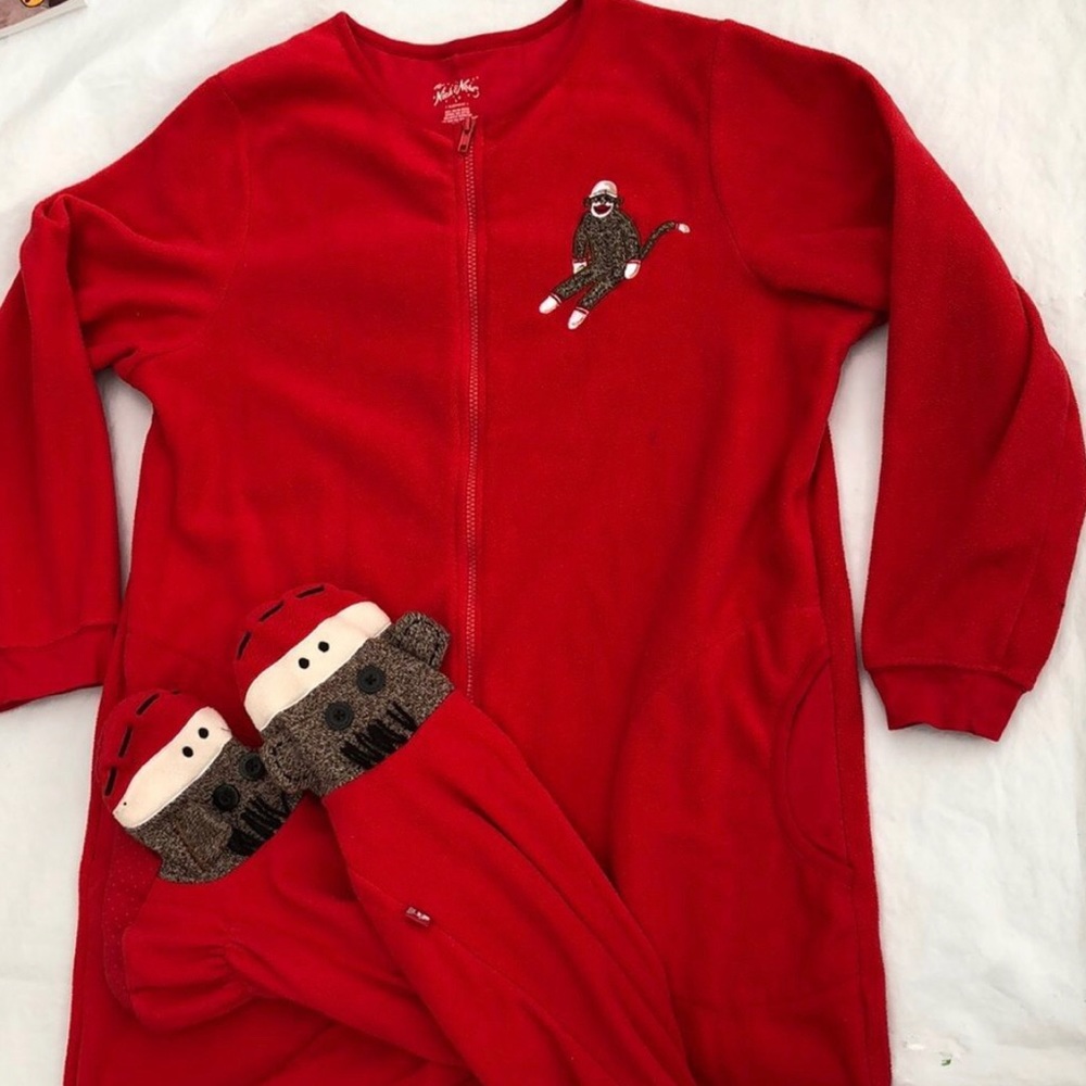 Nick & Nora sock monkey red fleece onesie PJ
